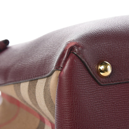 Burberry Grainy Calfskin House Check Medium Banner Tote Mahogany Red 8 of 12