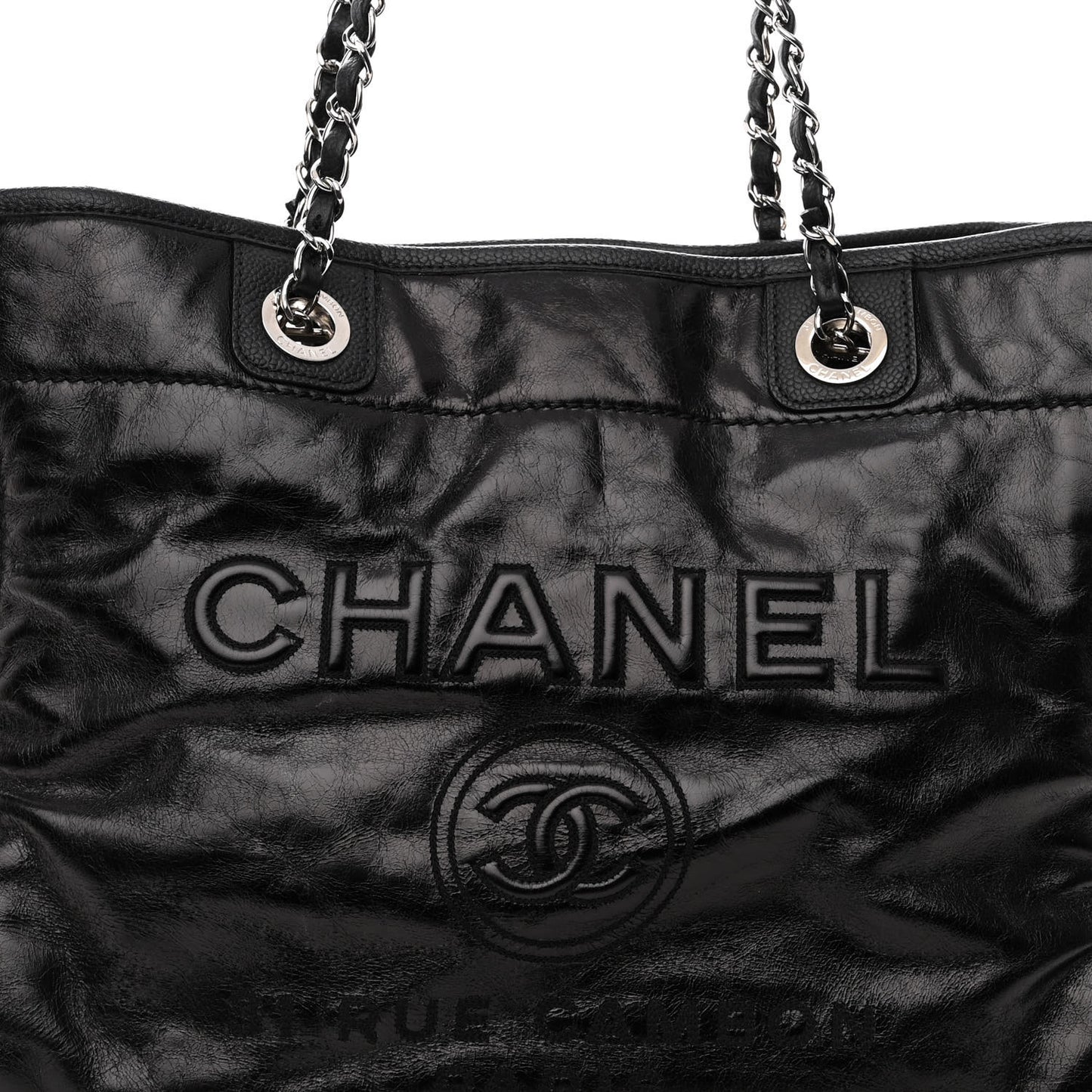 Glazed Calfskin Small Deauville Tote Black