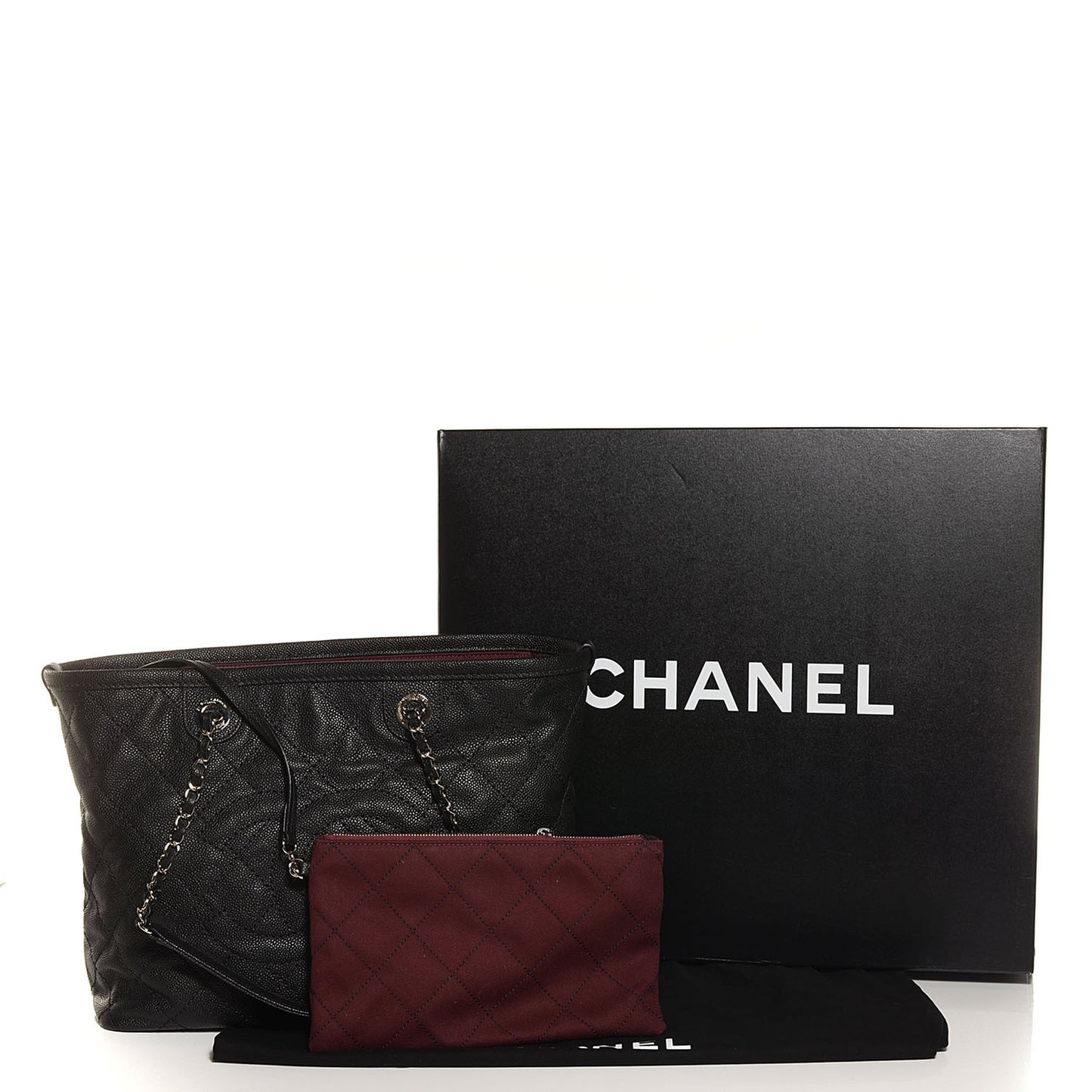 Grained Calfskin Quilted Small Daily Shopping Tote Black