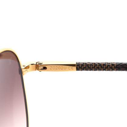Louis Vuitton Damier Ebene Conspiration Pilote Aviator Sunglasses Z0202U Gold 6 of 9