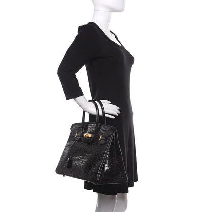 Hermes Shiny Porosus Crocodile Birkin 35 Black 2 of 34