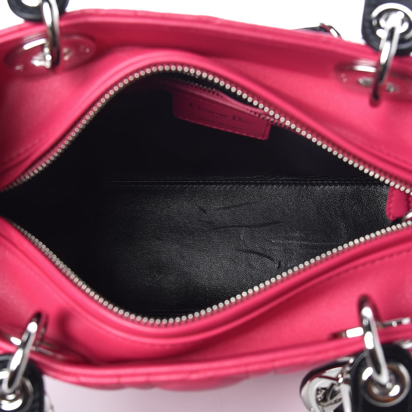 Lambskin Cannage Medium Tri-Color Lady Dior Fuchsia Anemone Black