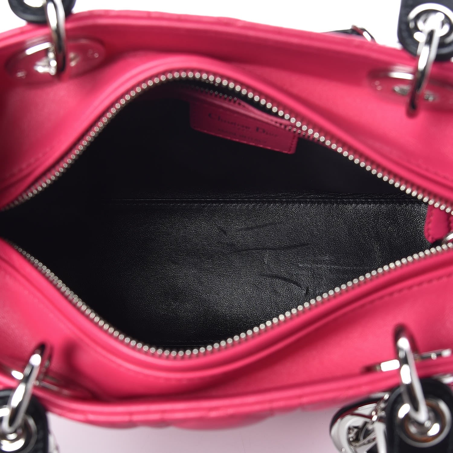 Christian Dior Lambskin Cannage Medium Tri-Color Lady Dior Fuchsia Anemone Black 5 of 8