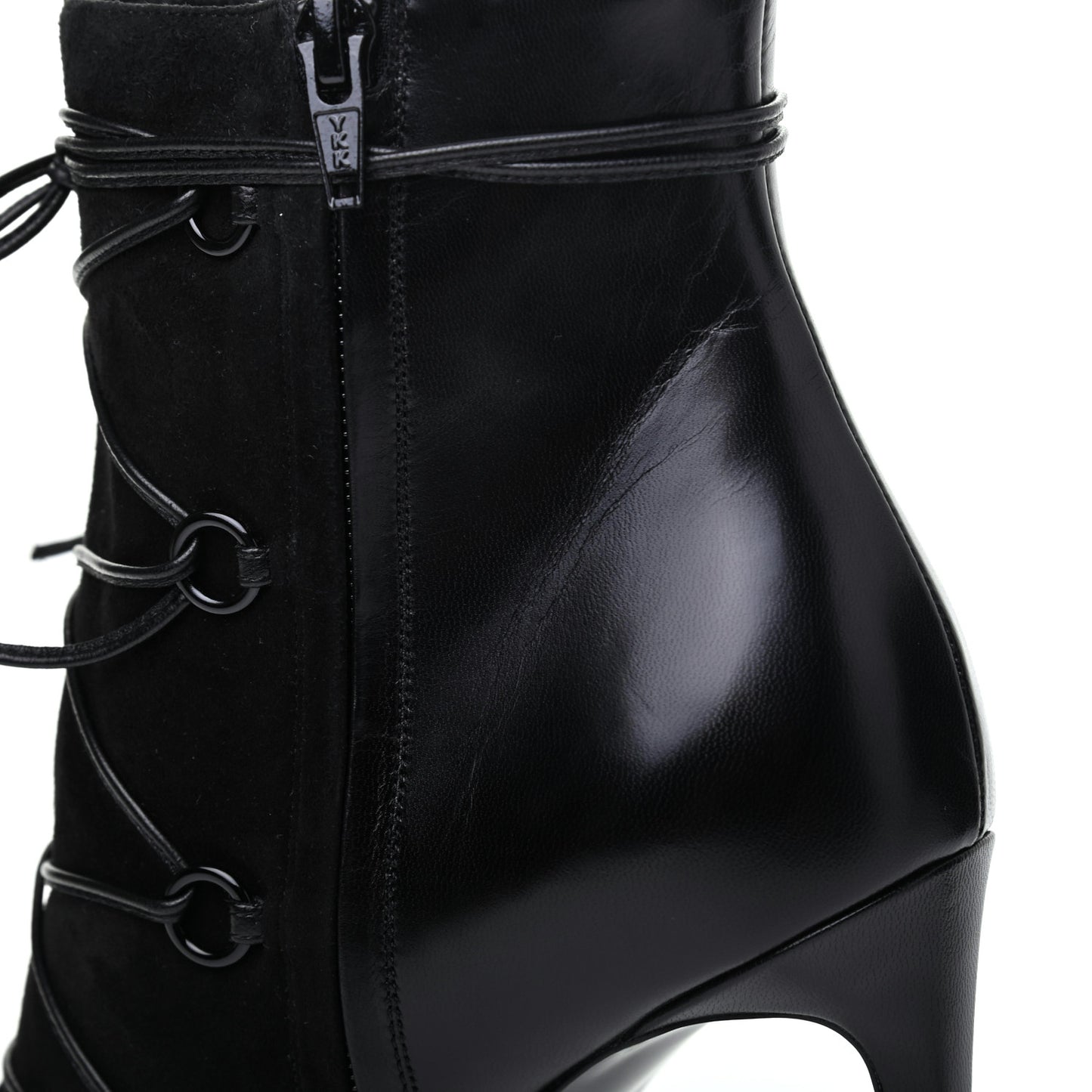 Calfskin Velvet Lace Up Ankle Boots 40.5 Black