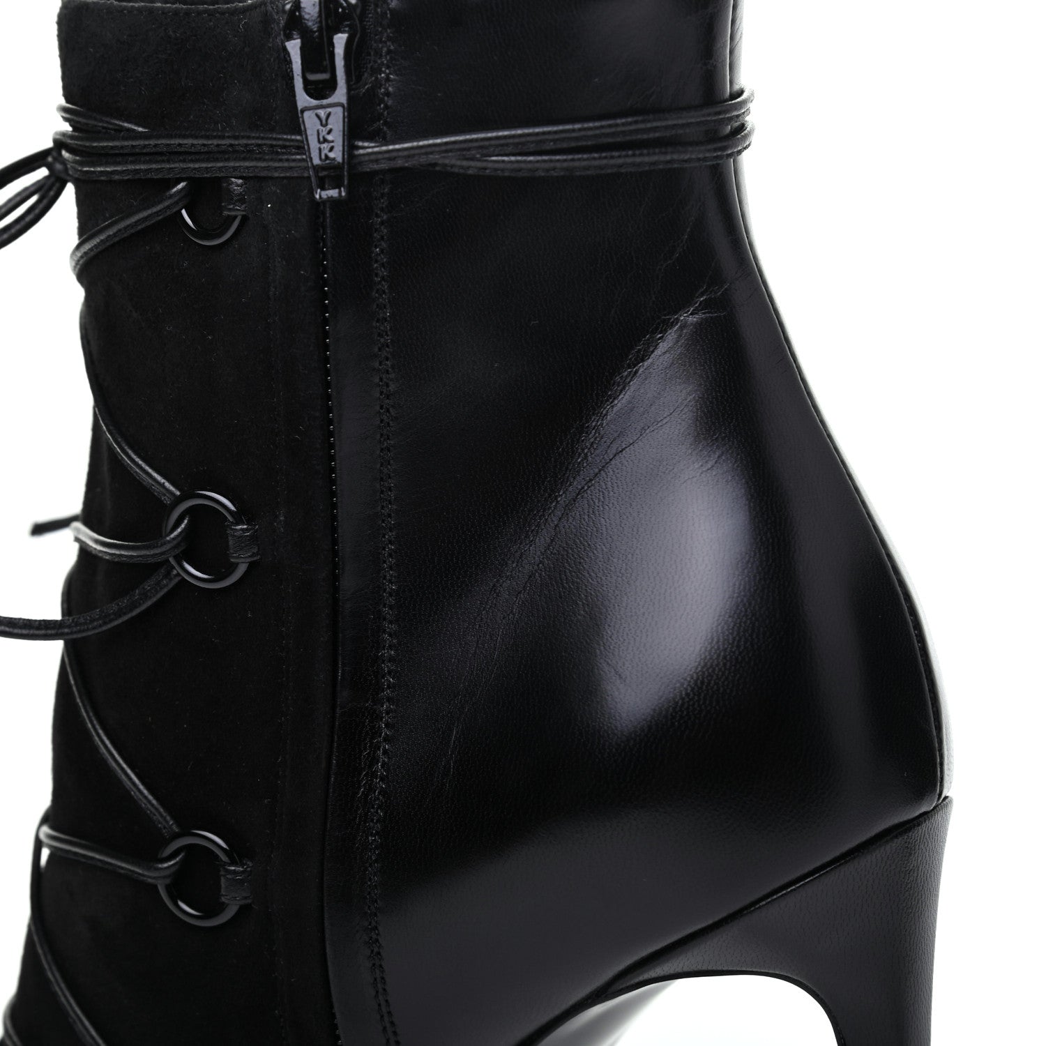 Saint Laurent Calfskin Velvet Lace Up Ankle Boots 40.5 Black 10 of 12