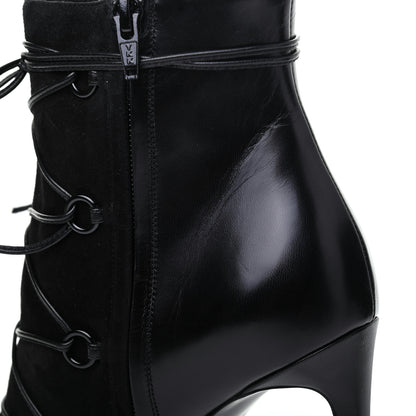 Saint Laurent Calfskin Velvet Lace Up Ankle Boots 40.5 Black 10 of 12