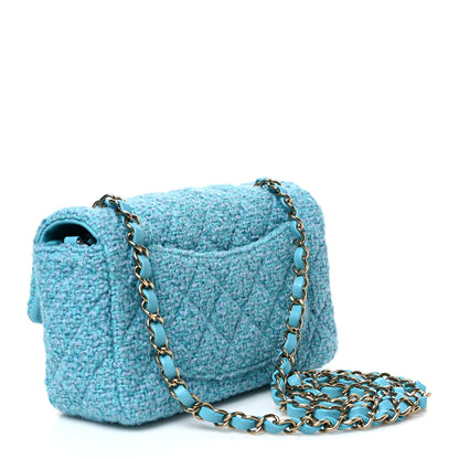 Chanel Wool Tweed Quilted Mini Rectangular Flap Turquoise Light Blue 3 of 10