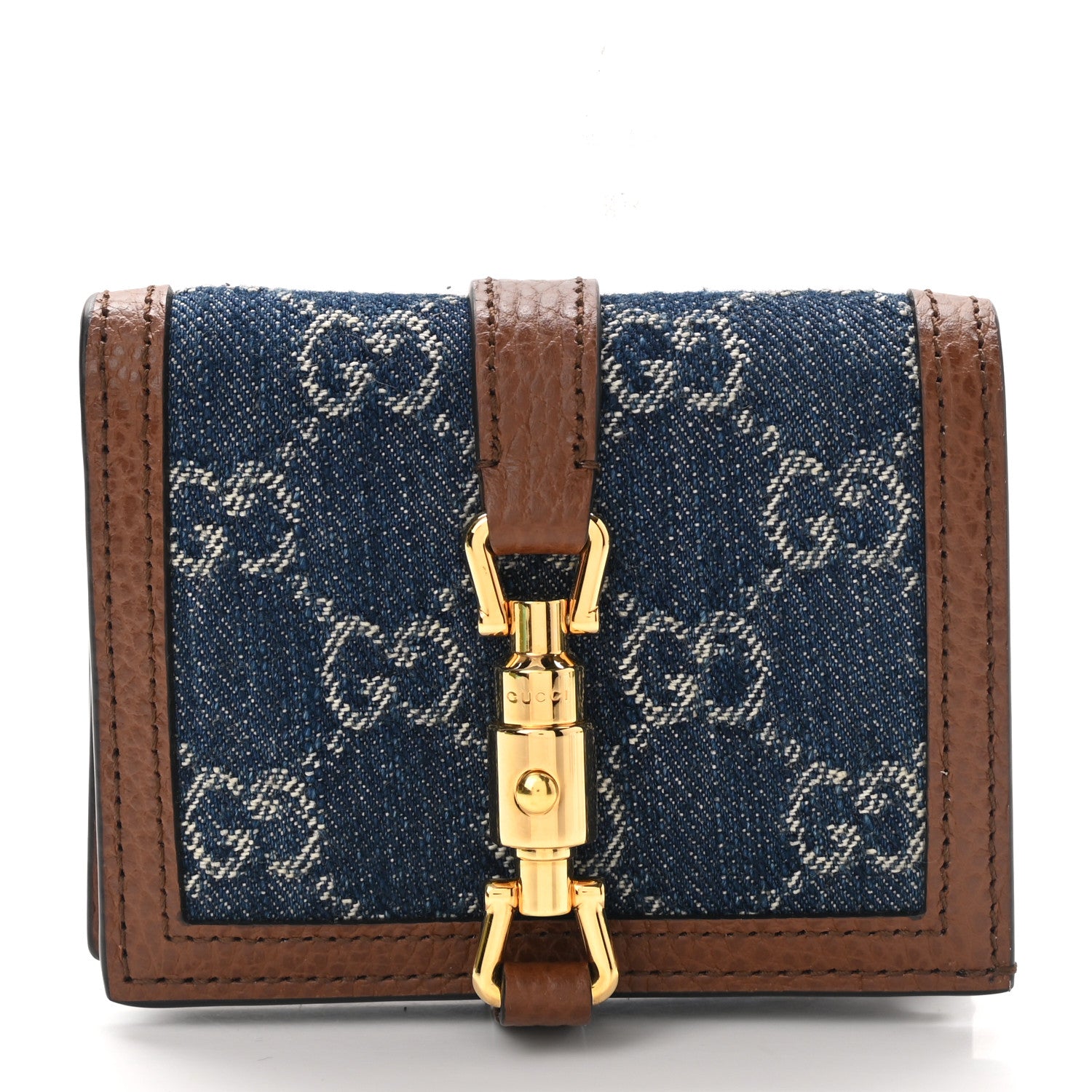 Gucci New Denim GG Monogram Jackie 1961 Card Case Blue Tea Cuir 1 of 8