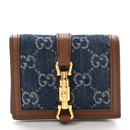 Gucci New Denim GG Monogram Jackie 1961 Card Case Blue Tea Cuir 1 of 8