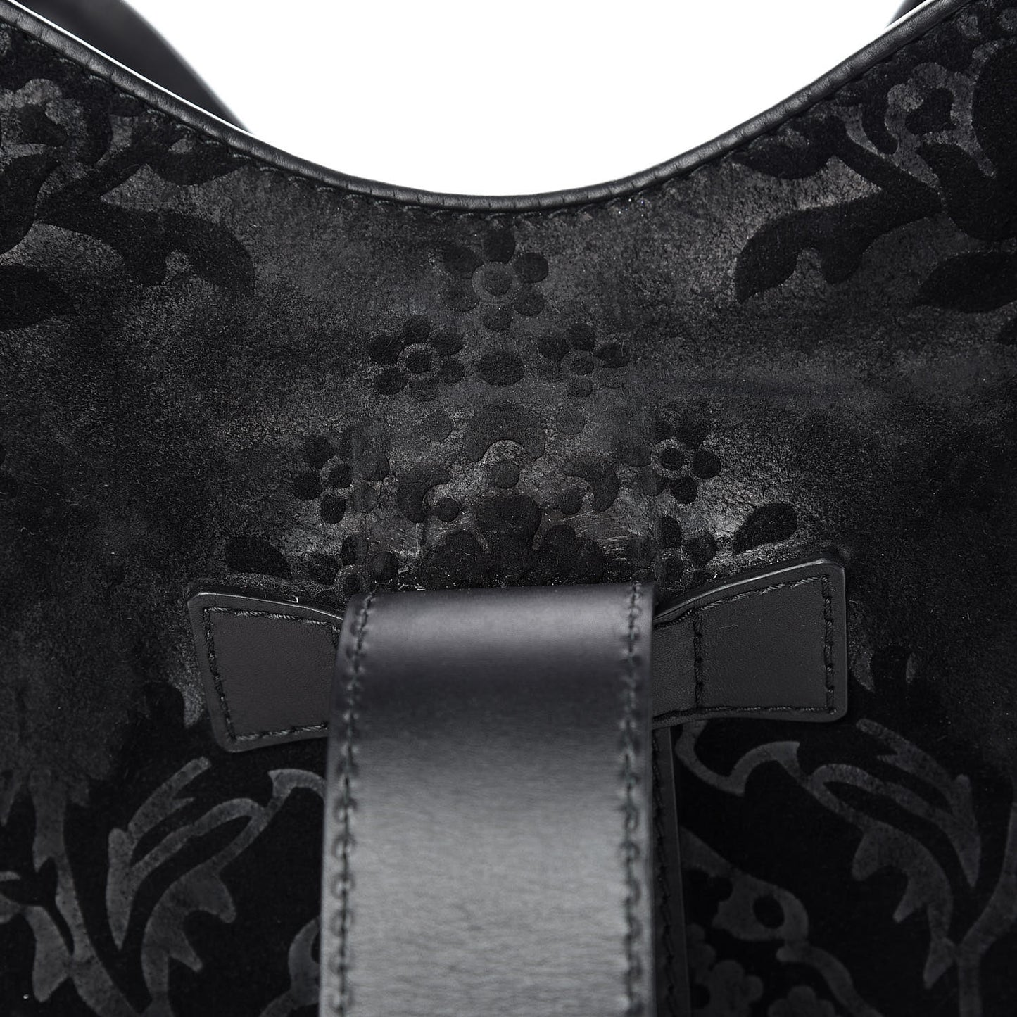 Nubuck Brocade Medium Soft Stirrup Shoulder Bag Black