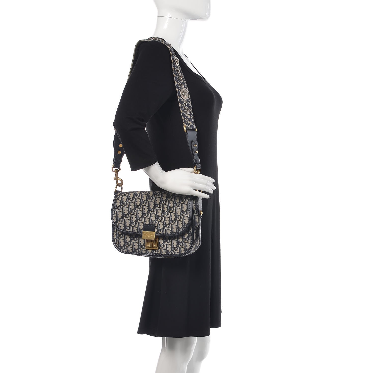 Christian Dior Oblique Flap Bag Navy Blue 2 of 10