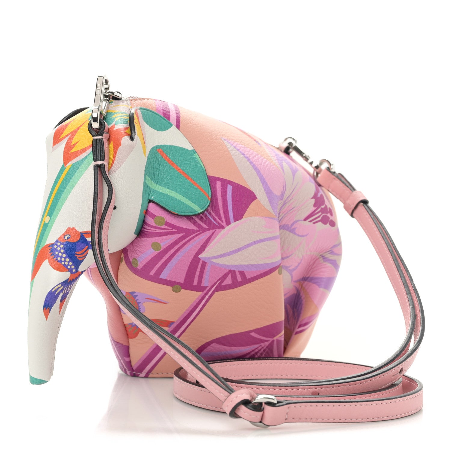 Loewe Calfskin Paula's Ibiza Printed Elephant Crossbody Bag Pink White 3 of 8