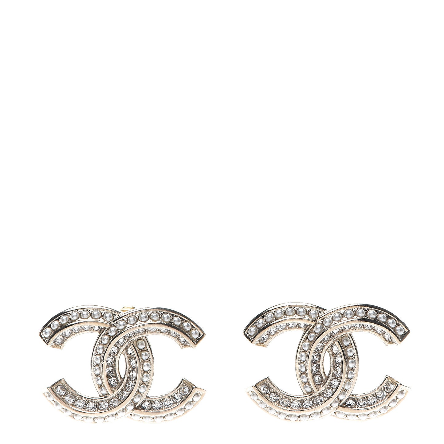 Crystal Pearl Chain Mania CC Earrings Gold