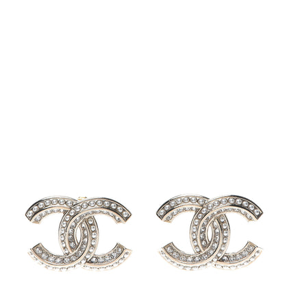 Chanel Crystal Pearl Chain Mania CC Earrings Gold 1 of 5