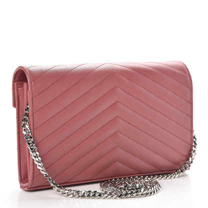 Saint Laurent Grain De Poudre Matelasse Chevron Monogram Chain Wallet Mystic Rose 3 of 13