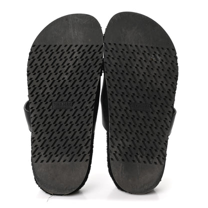 Hermes Calfskin Woolskin Womens Chypre Sandals 39 Black 6 of 10