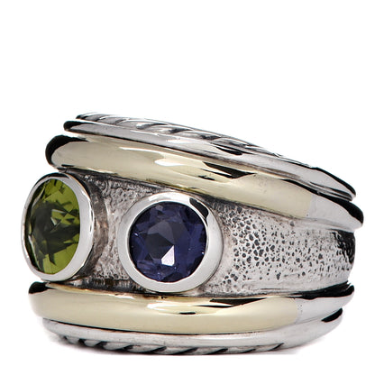 David Yurman Sterling Silver 14K Yellow Gold 17mm Amethyst Peridot Renaissance Ring 52 6 2 of 4