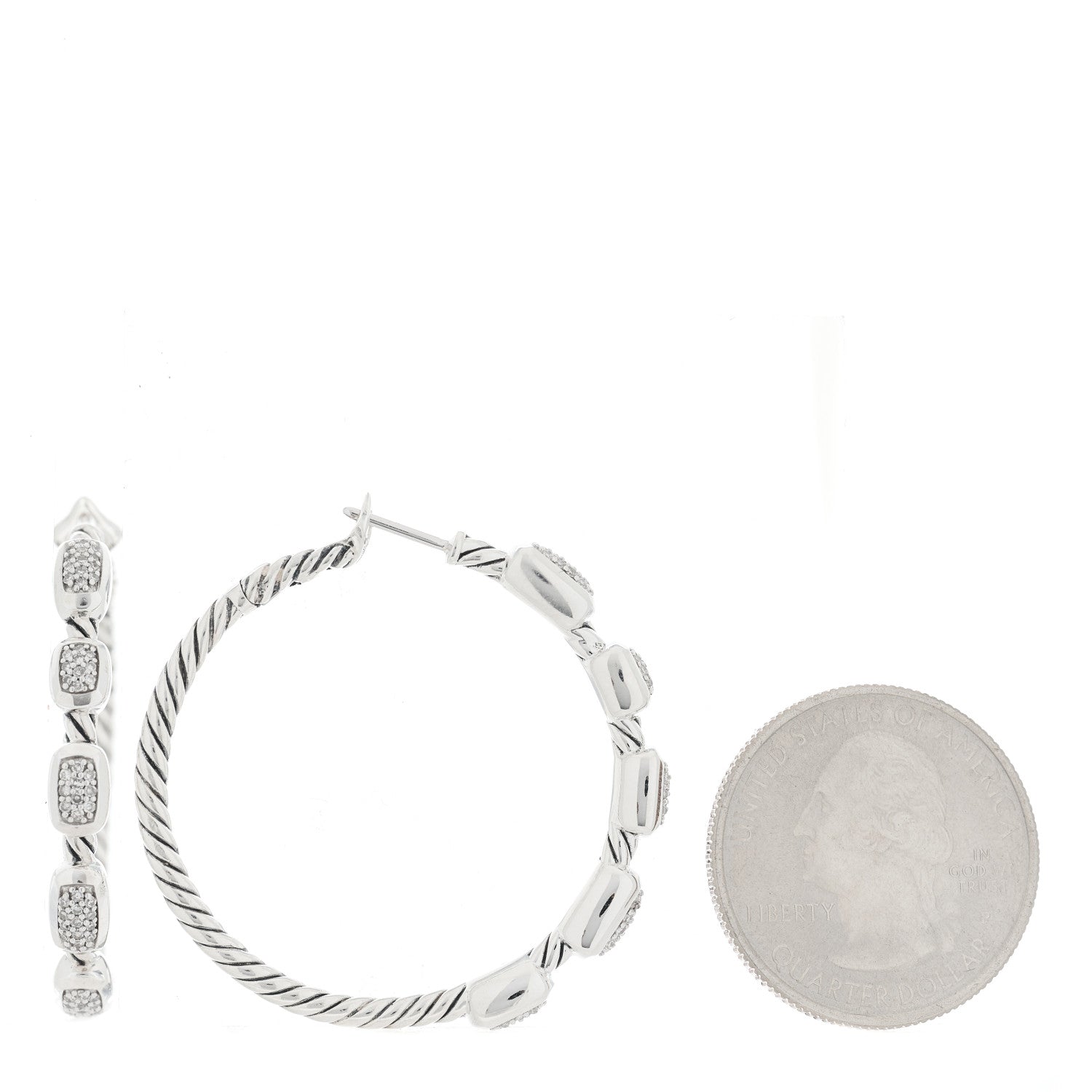 David Yurman Sterling Silver Diamond Confetti Hoop Earrings 2 of 4