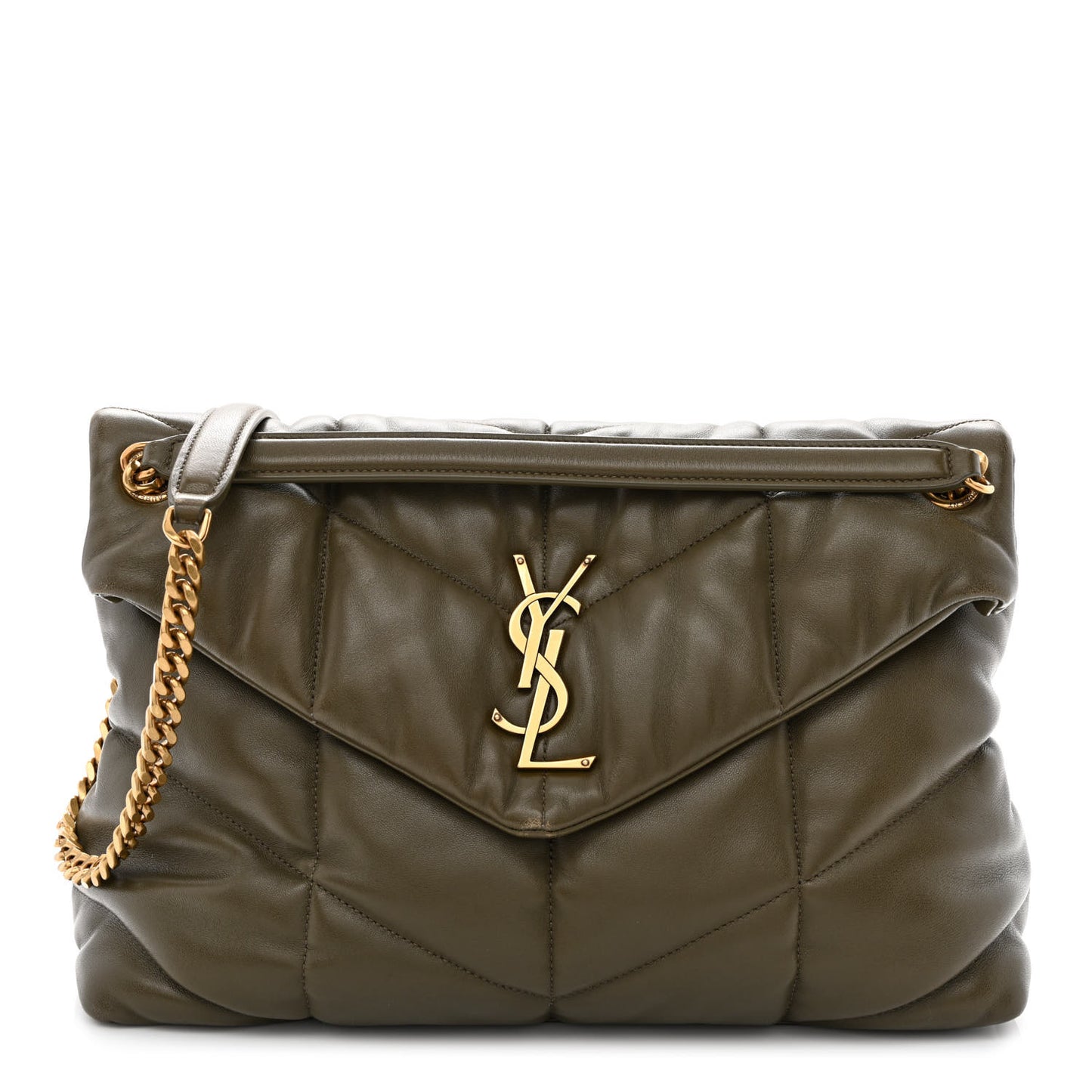Lambskin Quilted Medium Loulou Puffer Monogram Chain Satchel Seaweed