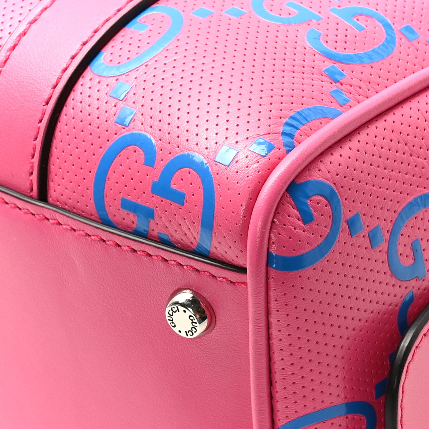 Gucci Calfskin GG Tennis Bi-Color Embossed Mini Duffle Bag Modern Fucsia Modern Blue 9 of 11