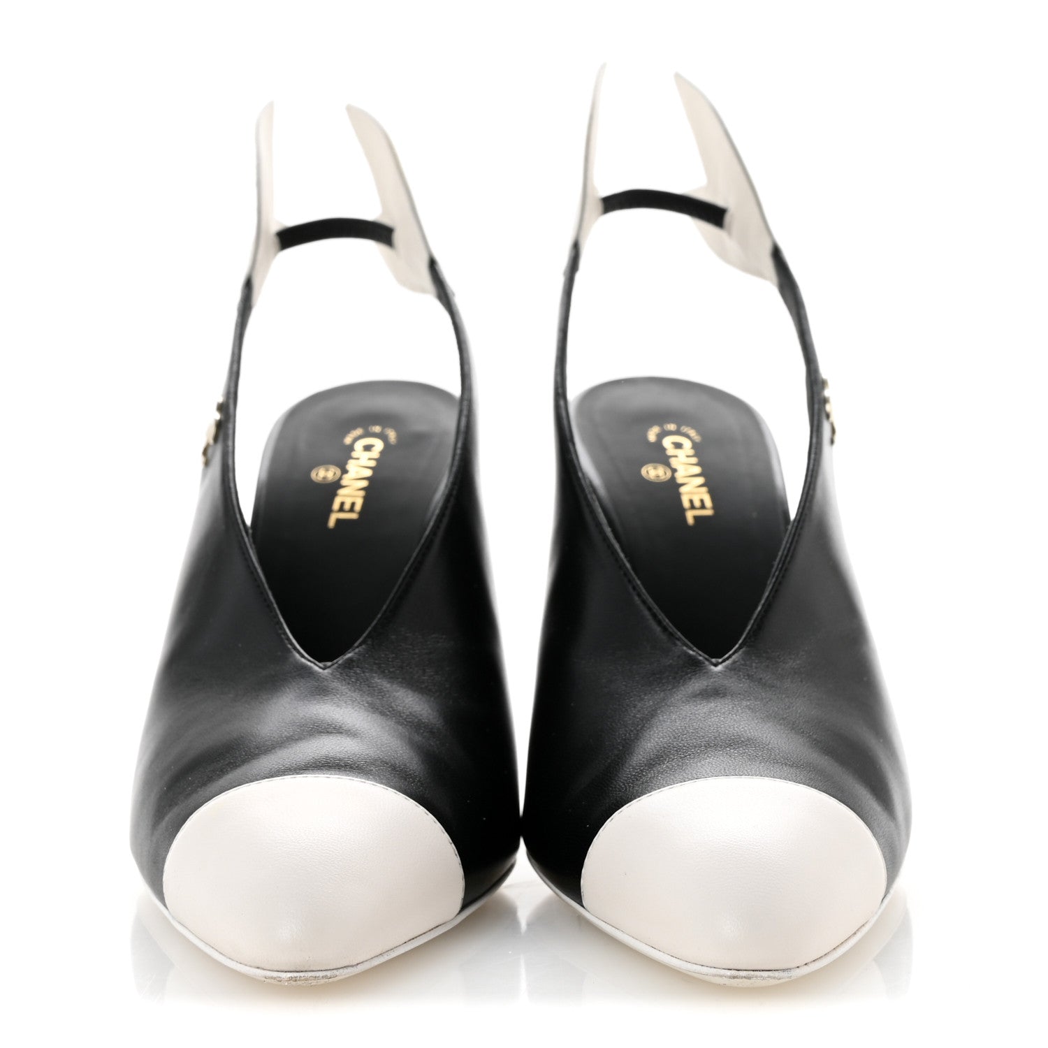 Chanel Lambskin Slingback Pumps 39.5 Black White 3 of 12