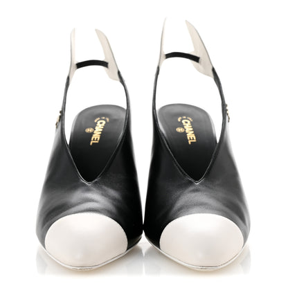 Chanel Lambskin Slingback Pumps 39.5 Black White 3 of 12