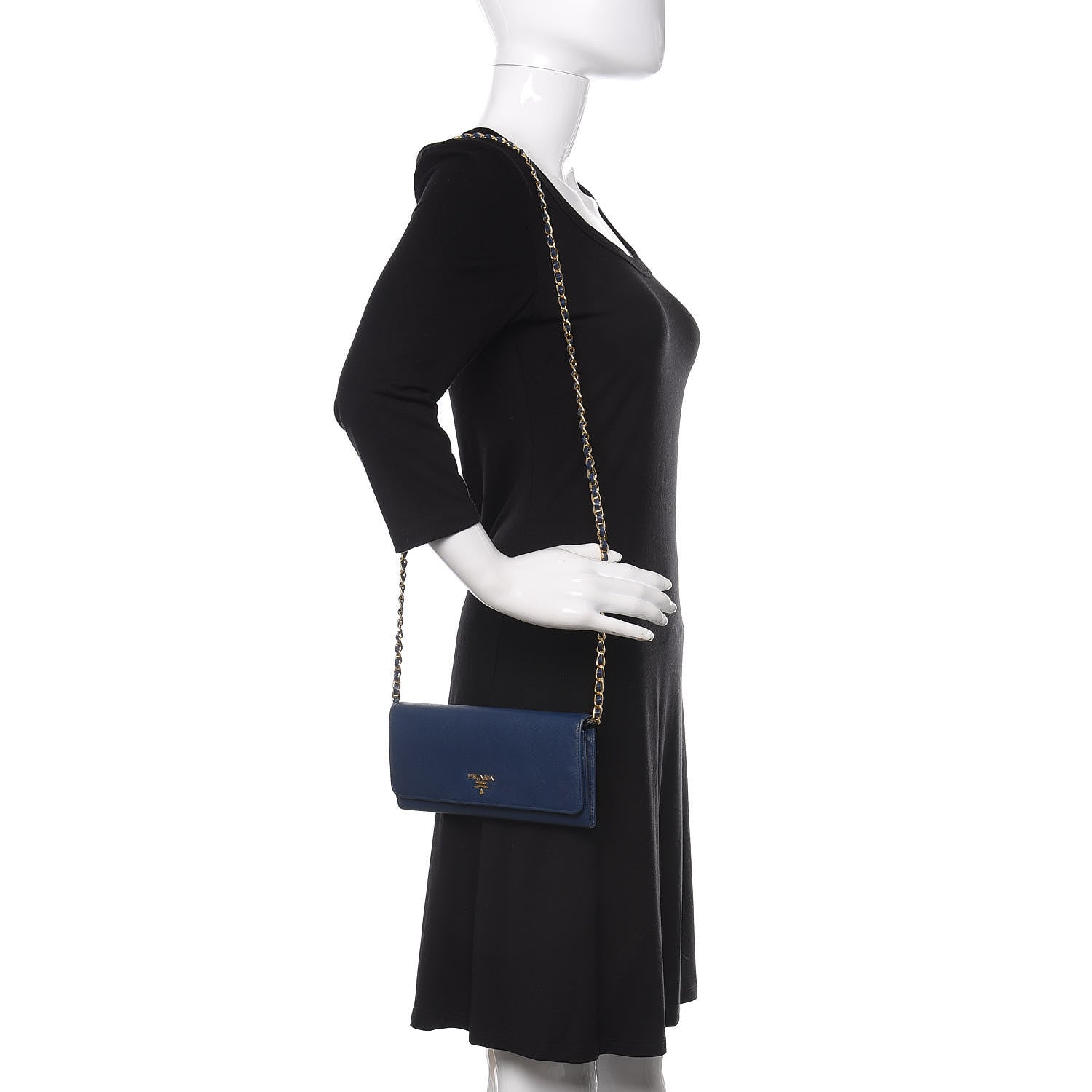 Prada Saffiano Metal Oro Chain Wallet Bleuette 2 of 9