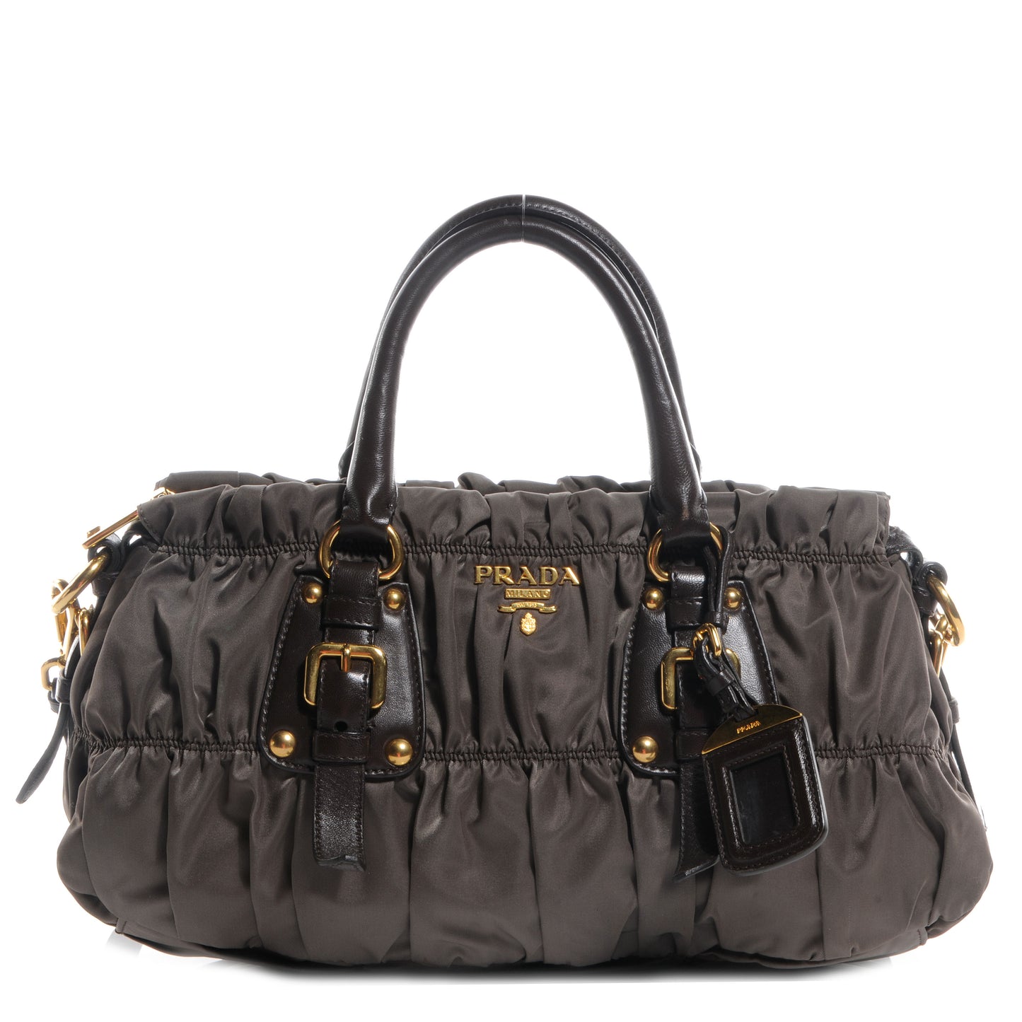 Tessuto Nylon Gaufre Shopping Satchel Fumo