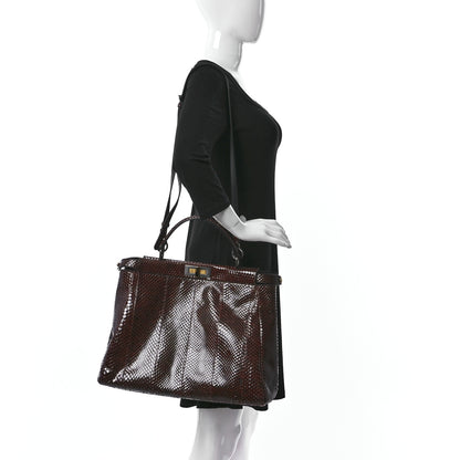 Fendi Snakeskin Medium Peekaboo Iconic Satchel Burgundy 2 of 16