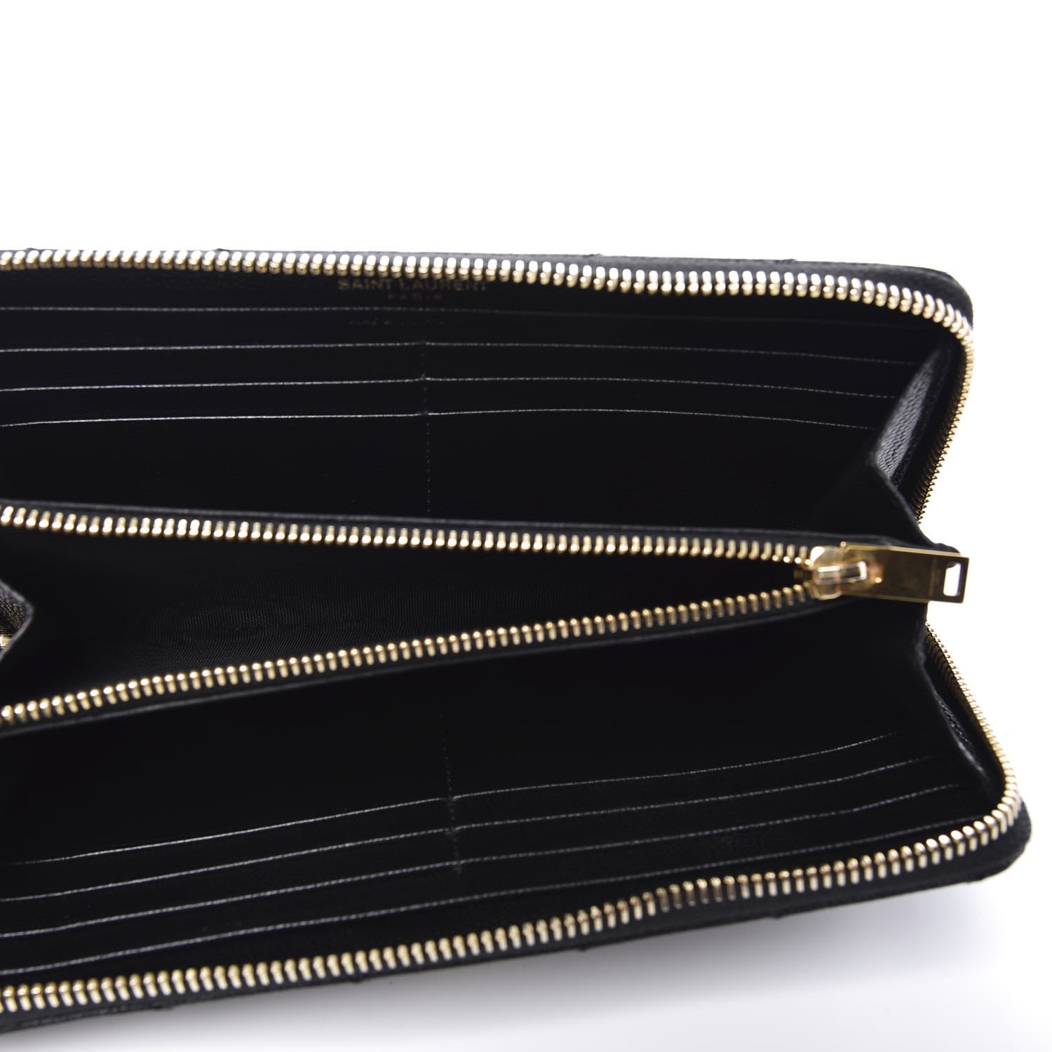 Saint Laurent Grain De Poudre Matelasse Chevron Monogram Zip Around Wallet Black 4 of 9