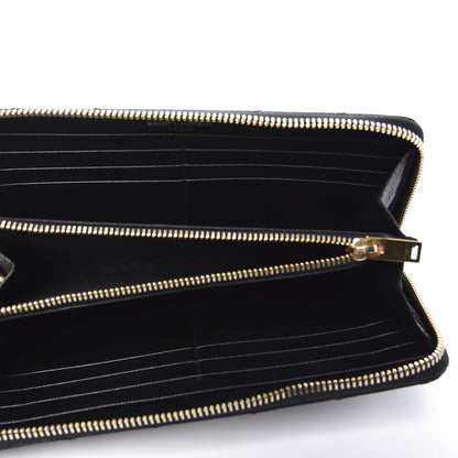 Saint Laurent Grain De Poudre Matelasse Chevron Monogram Zip Around Wallet Black 4 of 9