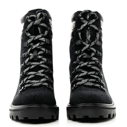 Jimmy Choo Suede Glitter Crystal Embellished Womens Eshe 65 Hiking Boots 38 Black 2 of 10