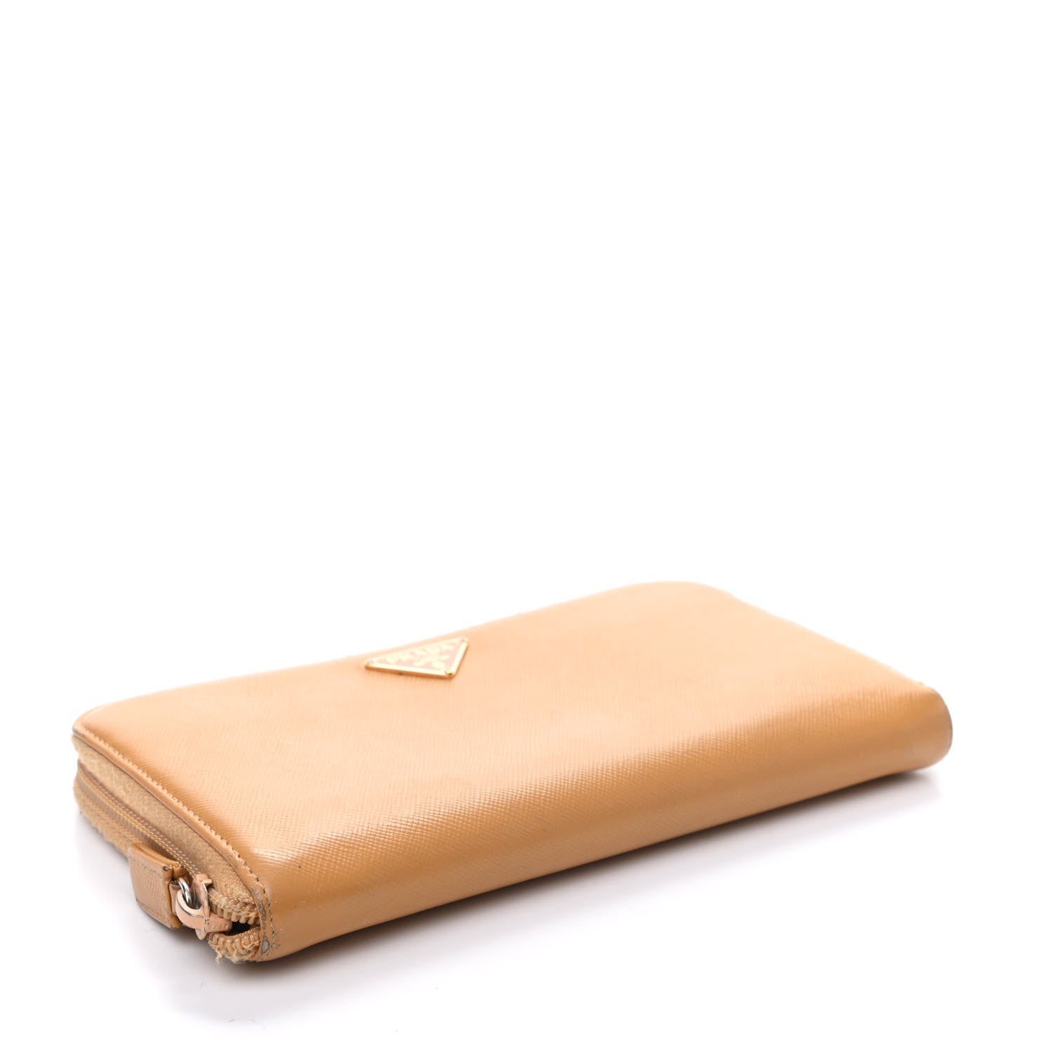 Prada Saffiano Triangle Zip Around Wallet Gold Miele 4 of 10
