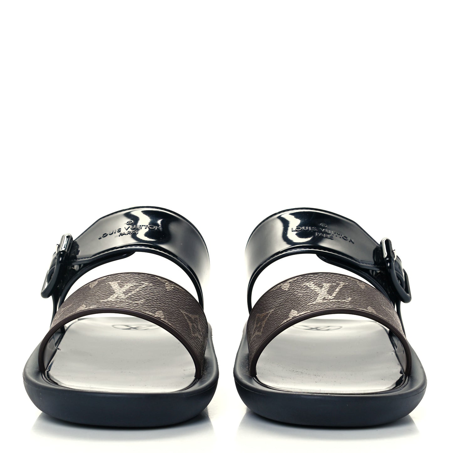 Monogram Sunbath Flat Mule Sandals 36 Black