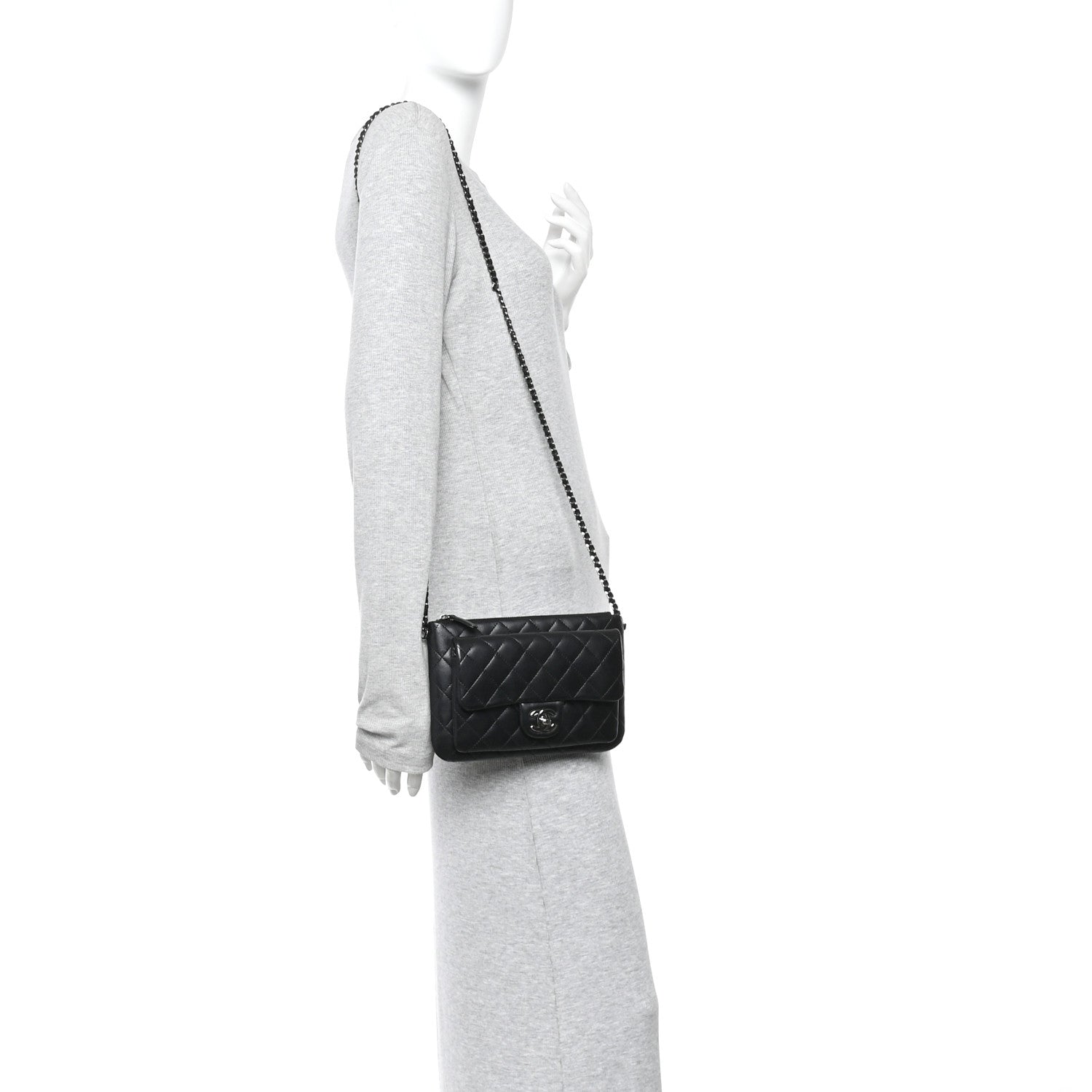 Chanel Lambskin Quilted Front Pocket Clutch With Chain Black 2 of 11