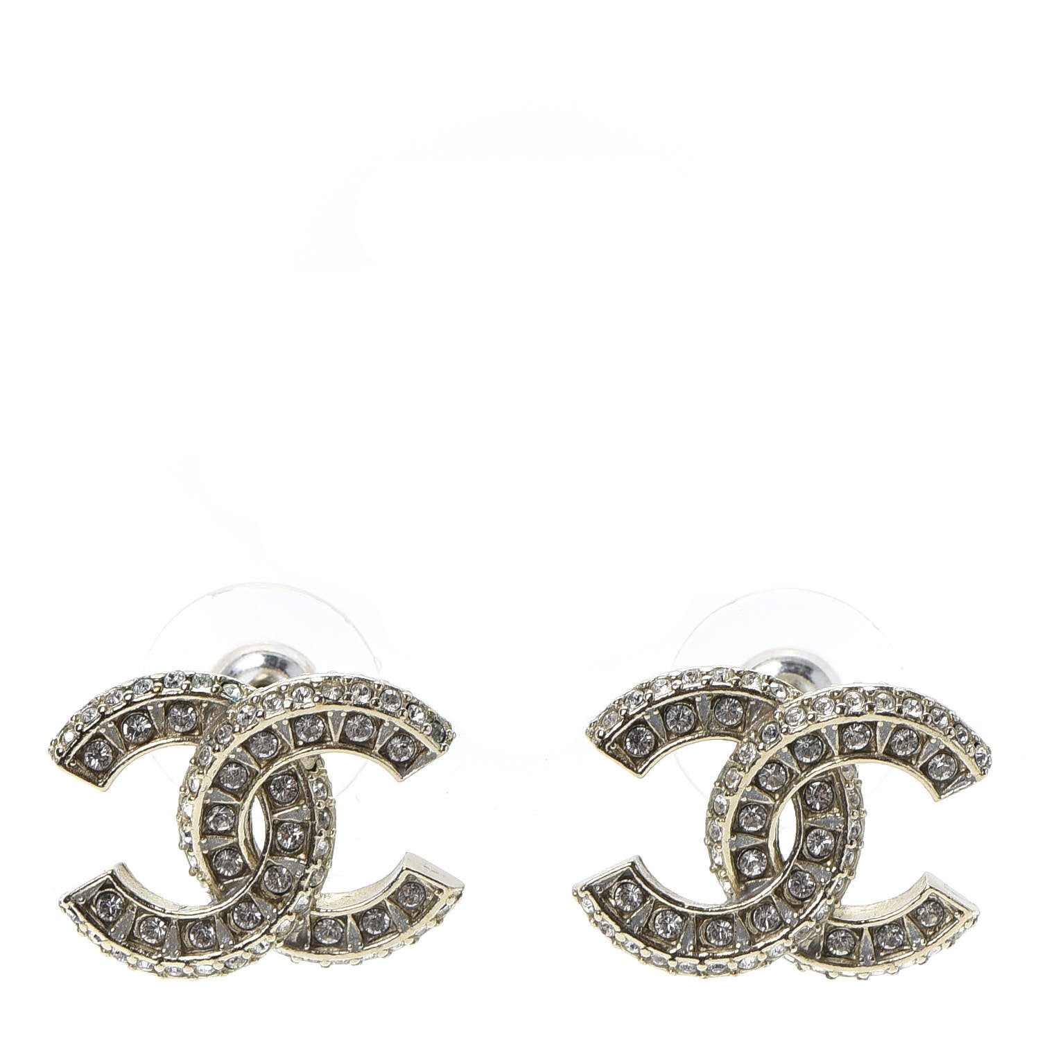 Chanel Crystal Timeless CC Earrings Light Gold 1 of 5
