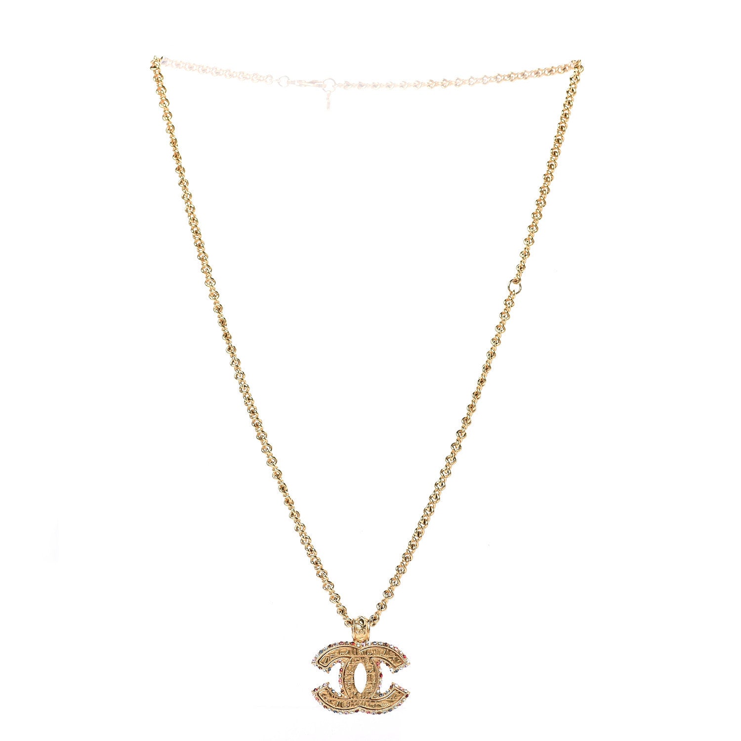 Chanel Crystal CC Pendant Necklace Gold Multicolor 3 of 6