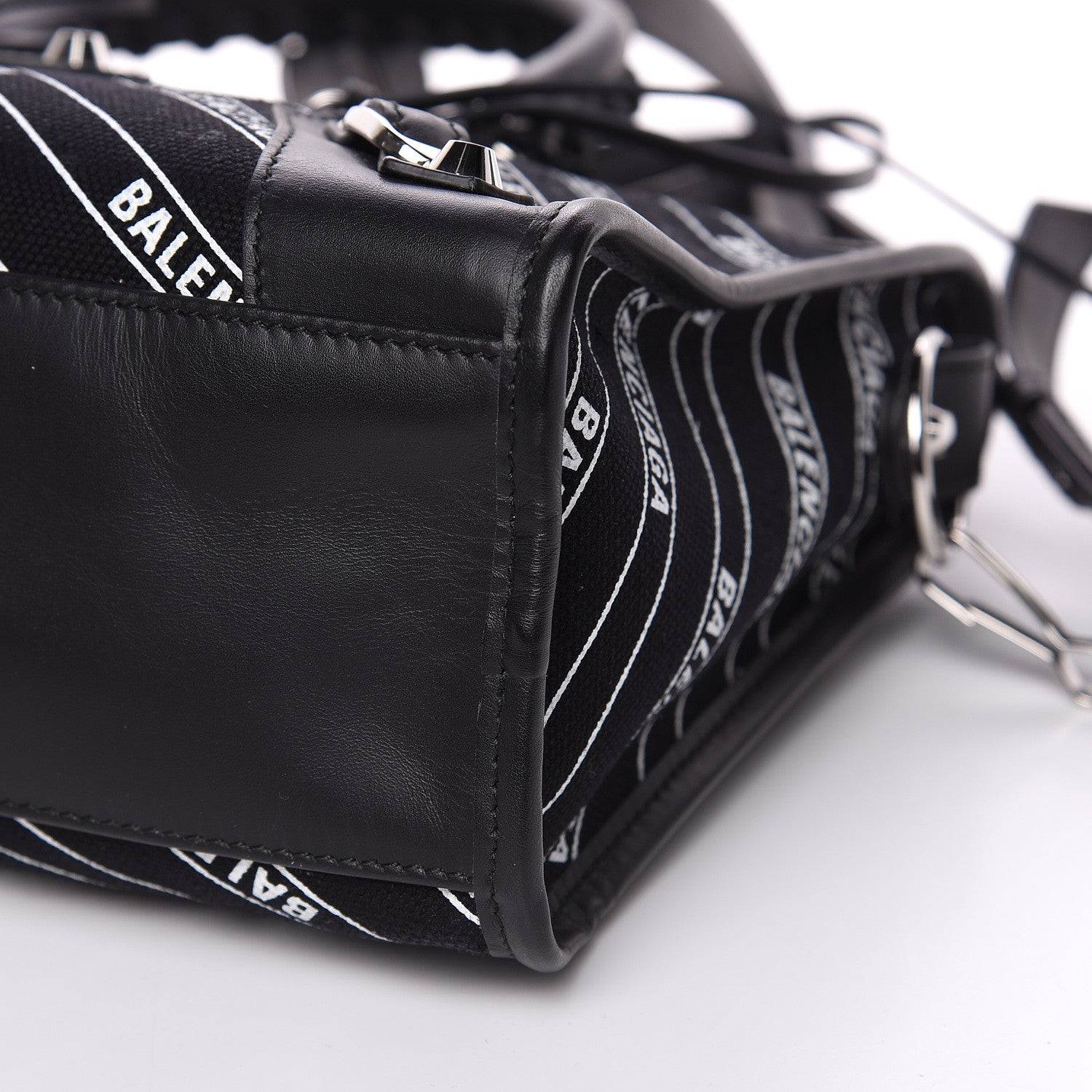 Balenciaga Canvas Satin Calfskin Diagonal Allover Logo Print Classic Silver Hardware S City Black White 8 of 9