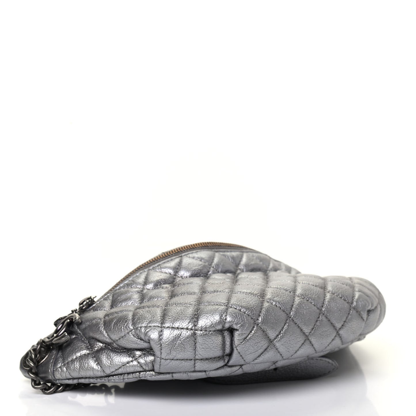 Metallic Goatskin Quilted Banane Waist Bag Fanny Pack Silver