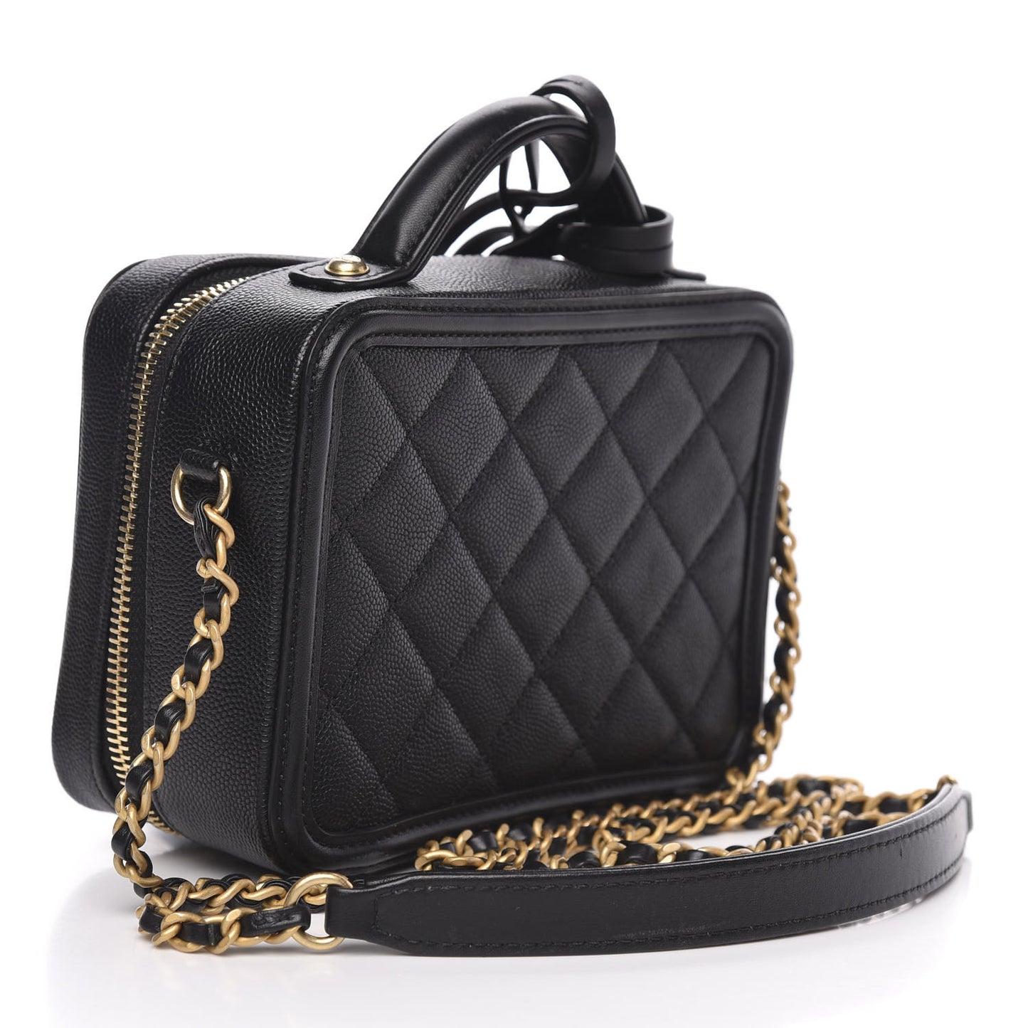 Caviar Quilted Small CC Filigree Vanity Case Black