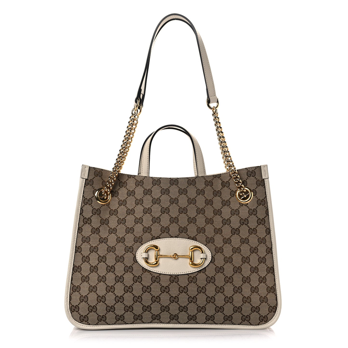 Monogram Calfskin Medium Horsebit 1955 Tote Bag Beige Mystic White