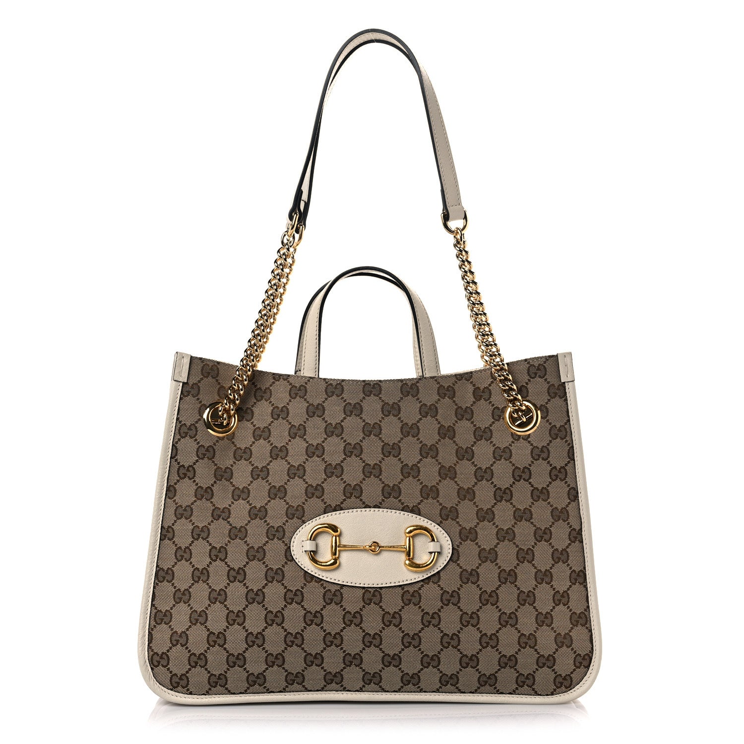 Gucci Monogram Calfskin Medium Horsebit 1955 Tote Bag Beige Mystic White 1 of 16
