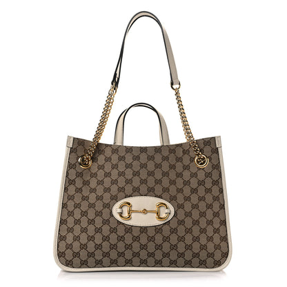 Gucci Monogram Calfskin Medium Horsebit 1955 Tote Bag Beige Mystic White 1 of 16