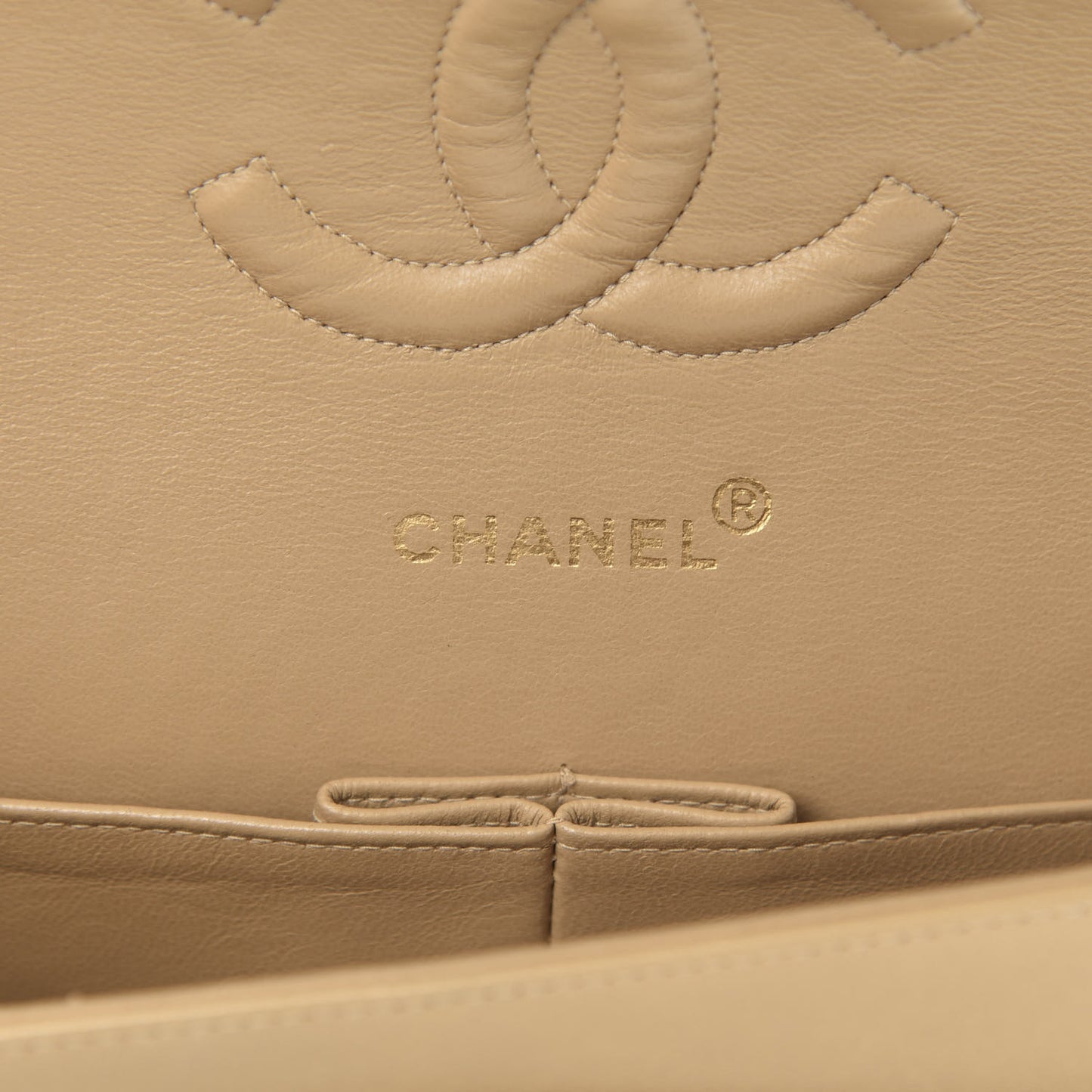 Lambskin Quilted Medium Double Flap Beige