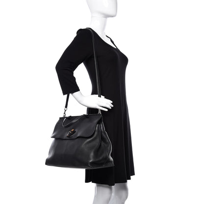Gucci Pebbled Calfskin Large Bamboo Daily Top Handle Bag Black 3 of 19