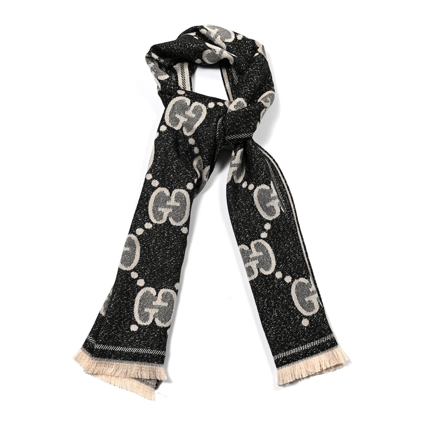 Wool Lame Jacquard Monogram Jumbo GG Lady Nest Lux Scarf Black Ivory
