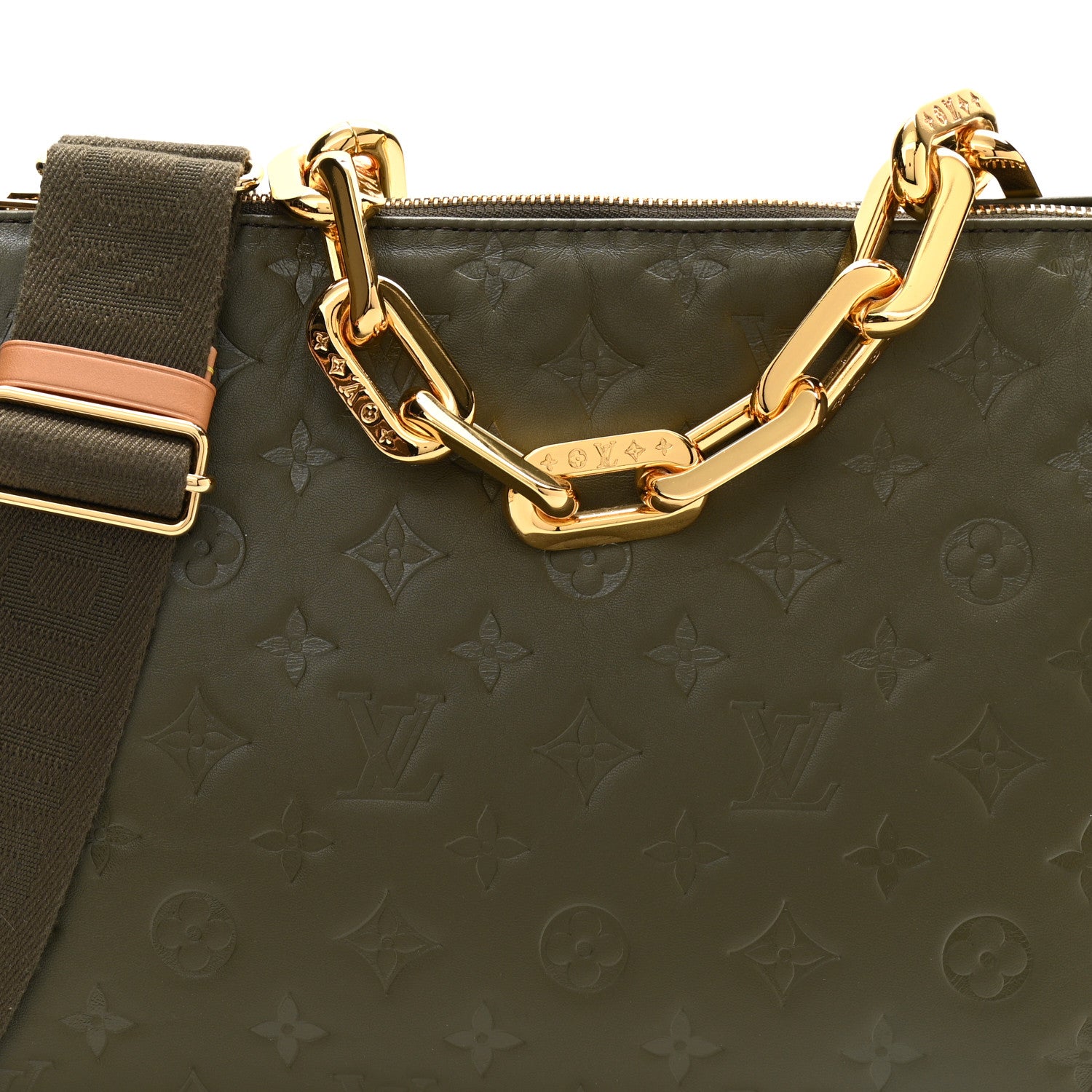 Louis Vuitton Lambskin Embossed Monogram Coussin MM Khaki 8 of 10