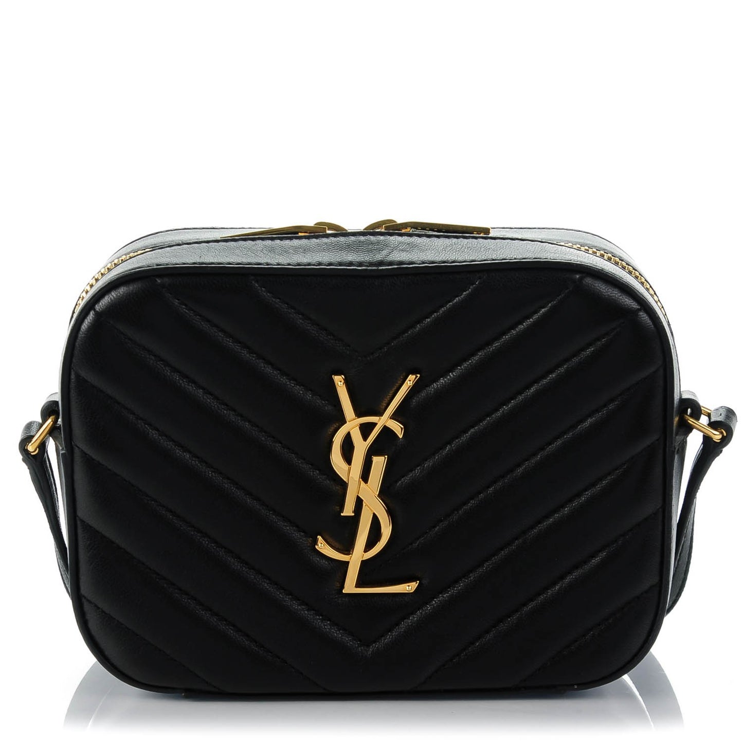 Lambskin Chevron Small Classic Monogram Camera Bag Nero Black