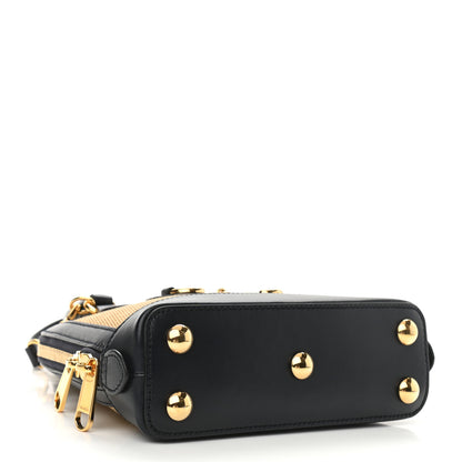 Gucci Vintage Rice Canvas Plutone Calfskin Mini Horsebit 1955 Top Handle Bag Beige Black 4 of 10