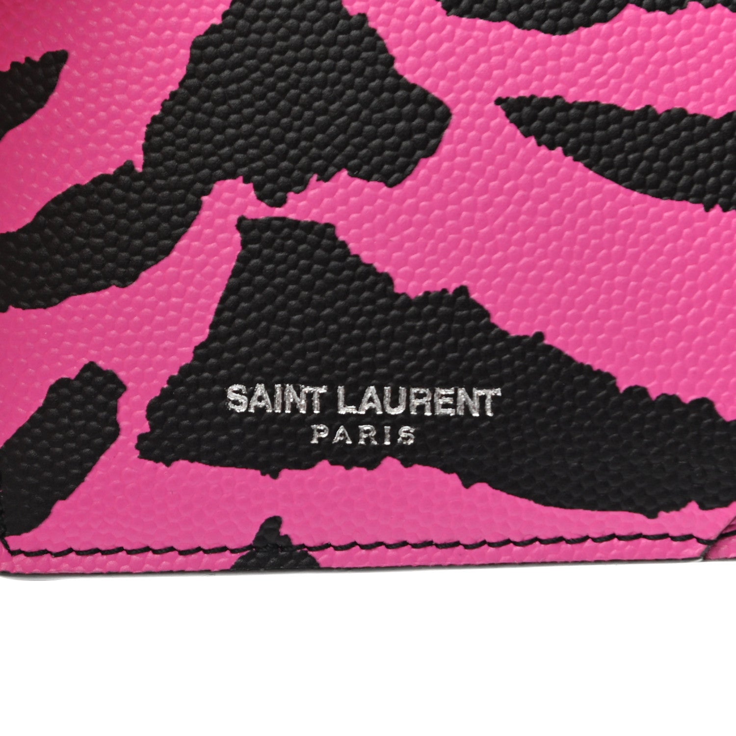 Saint Laurent Grain de Poudre Zebra Print 5 Fragments Zip Pouch Card Holder Fuchsia Black 6 of 8